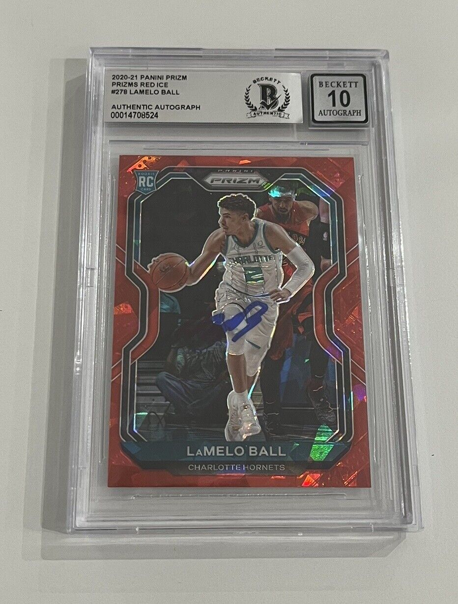 LAMELO BALL 2020-21 PANINI PRIZM RED ICE RC ROOKIE CARD #278 AUTO BGS 10