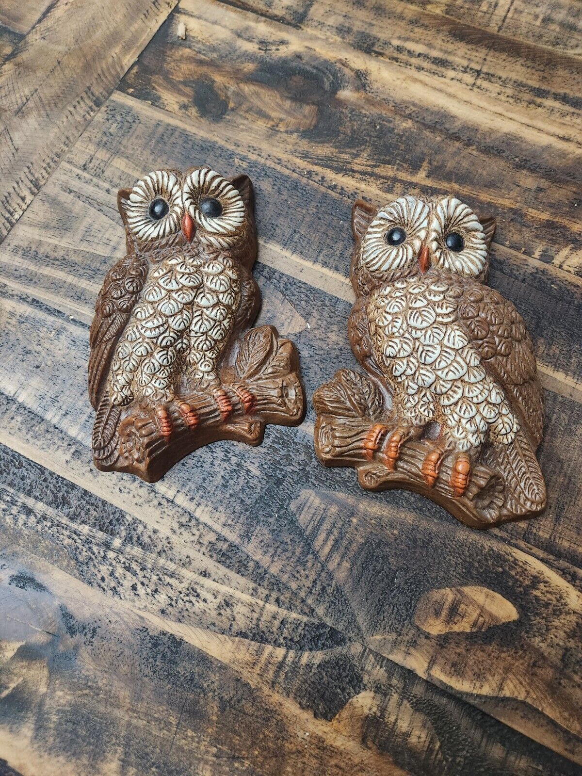 Granny Core Pair of Owl Wall Hanging Plaques 1970 Vintage Wall Decor
