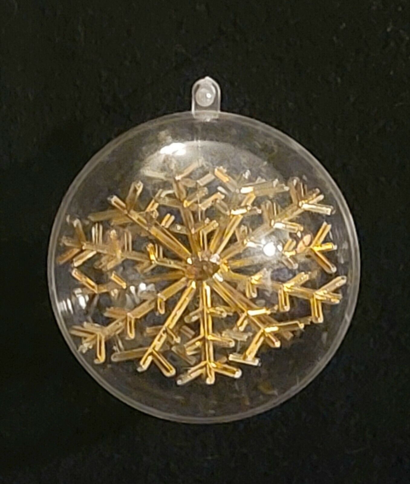Rare Vintage Acrylic Christmas Ball Ornament With 3D Rotating Gold Snowflake