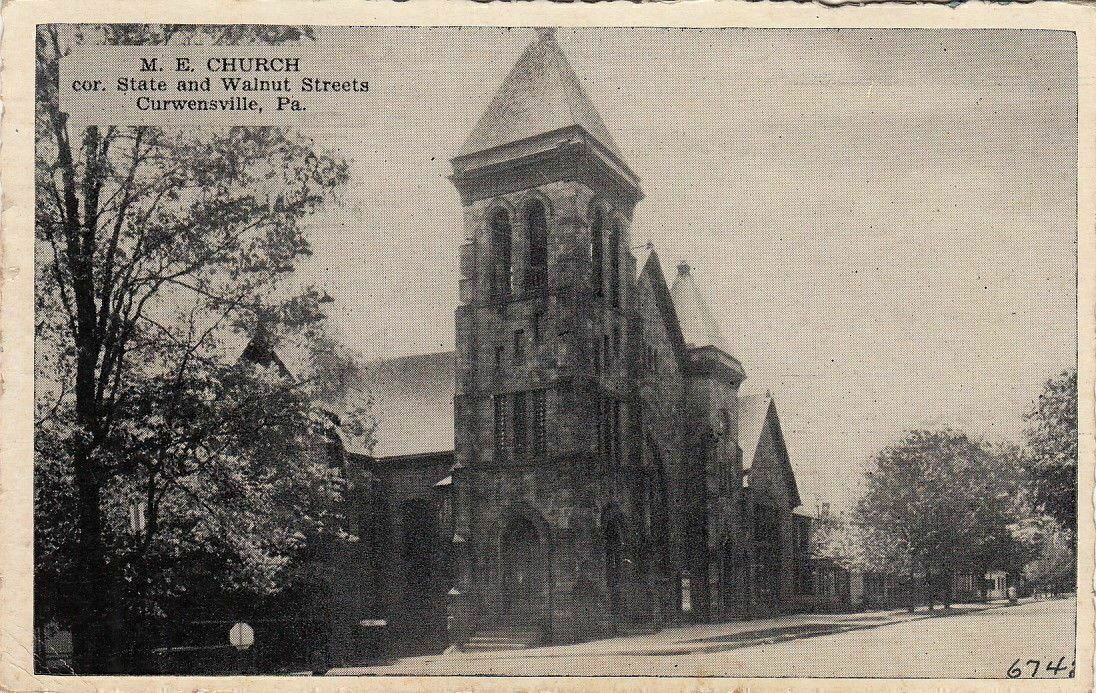 Postcard ME Church Cor State + Walnut Streets Curwensville PA 
