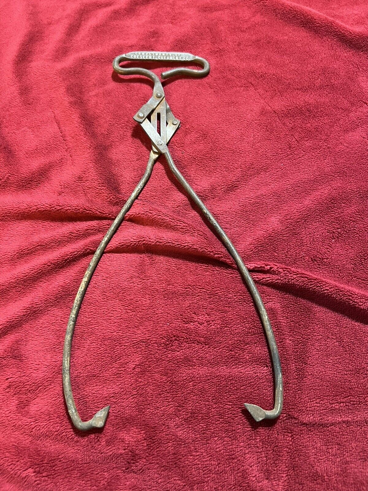 Vintage Single Handle Ice Block Tongs, Crescent Creamery in Sioux Falls, SD.