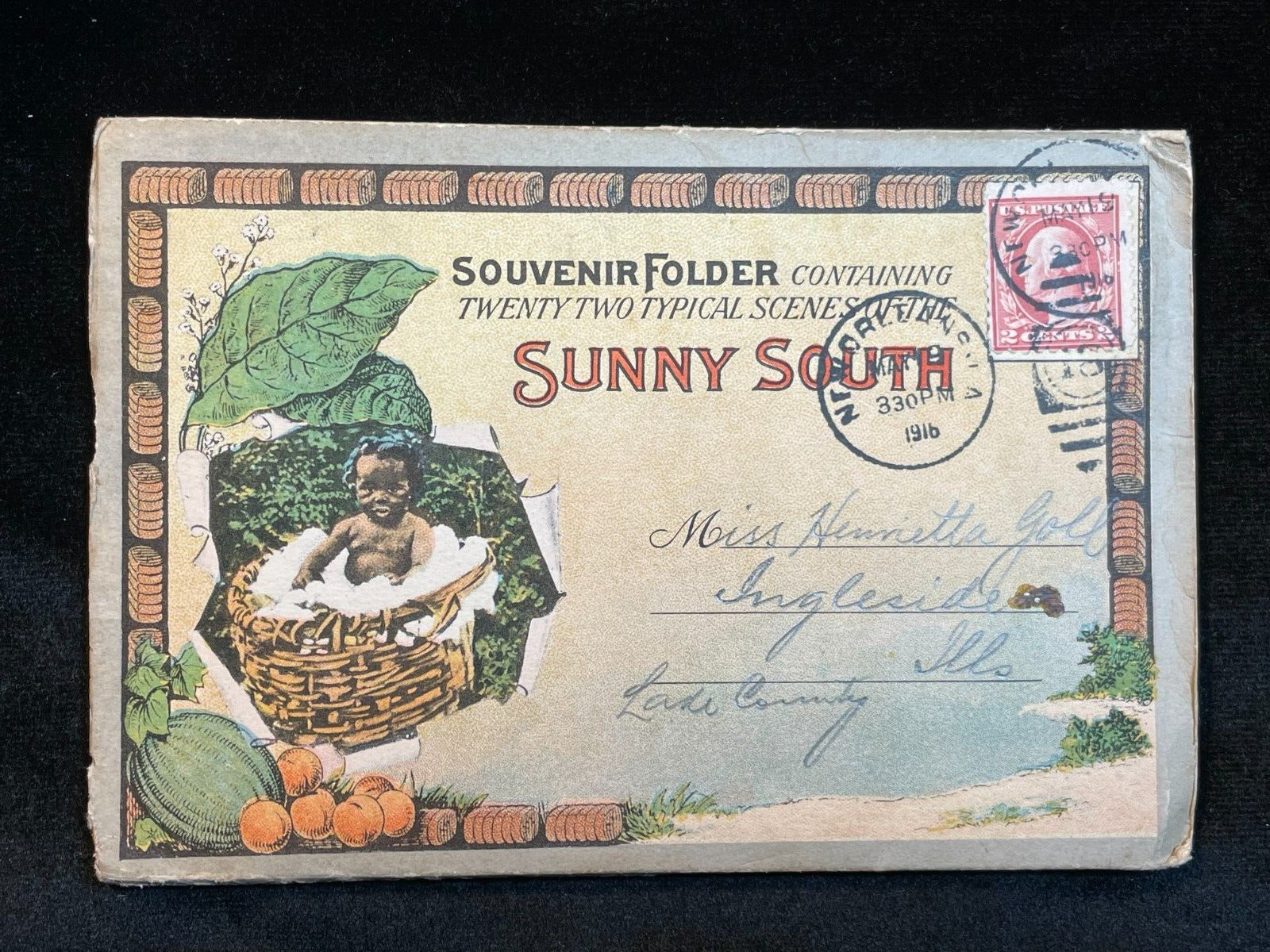 SCARCE ANTIQUE SOUVENIR FOLDER OF THE SUNNY SOUTH 22 TYPICAL SCENES POSTED 1916