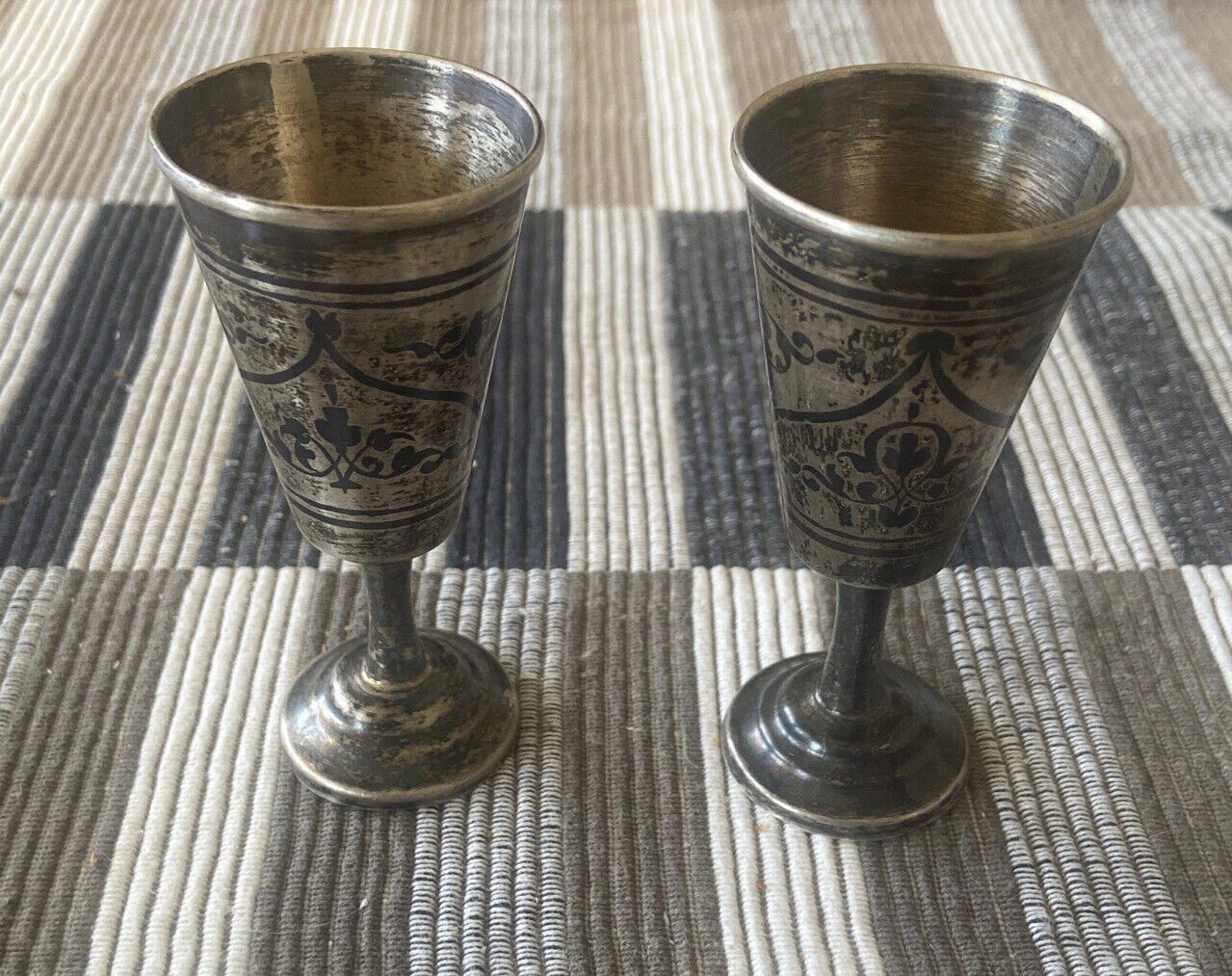 Vintage Russian Silver Niello Vodka Shot Cups