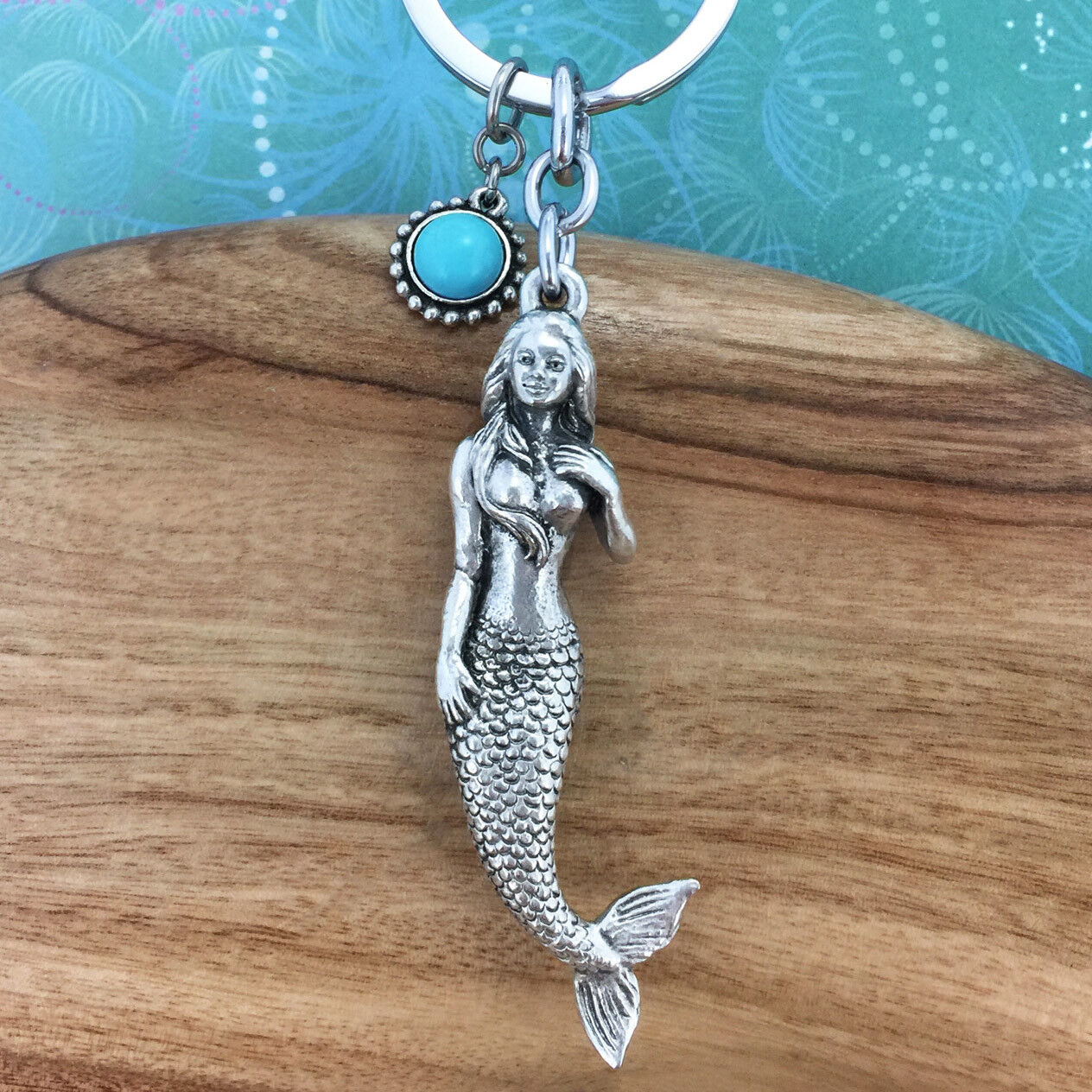 Mermaid Keyring Keychain with Turquoise Magnesite Charm
