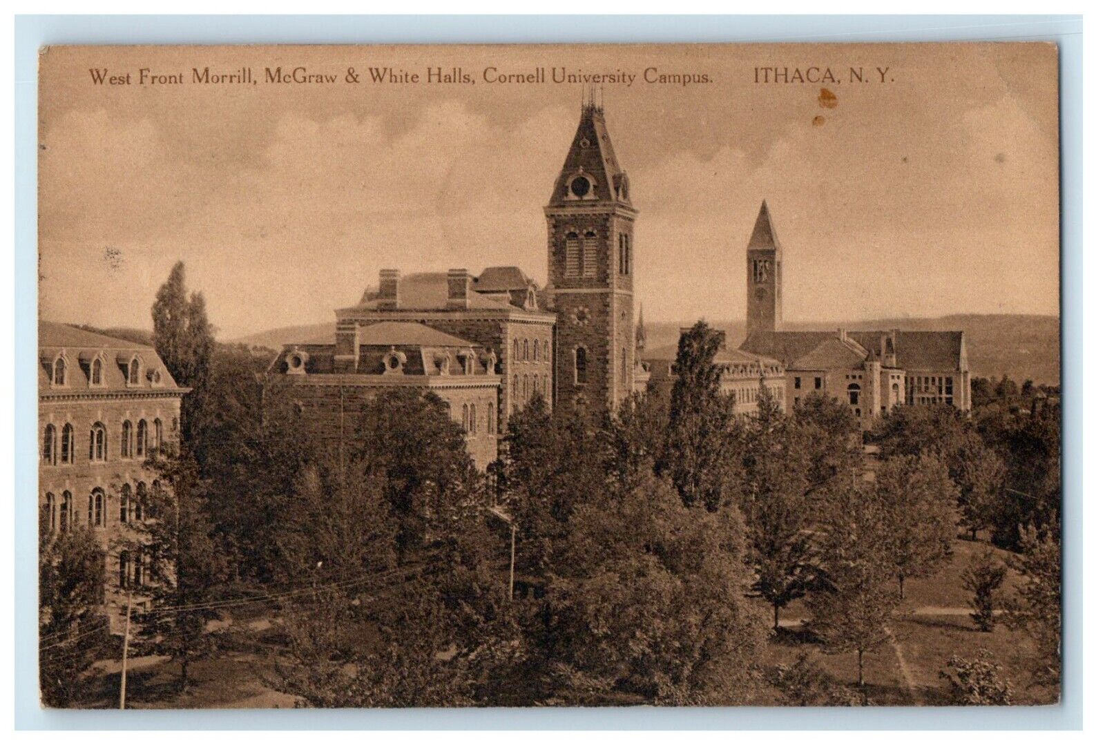 1910 West Front Morrill McGraw & White Halls Cornell University Campus Postcard