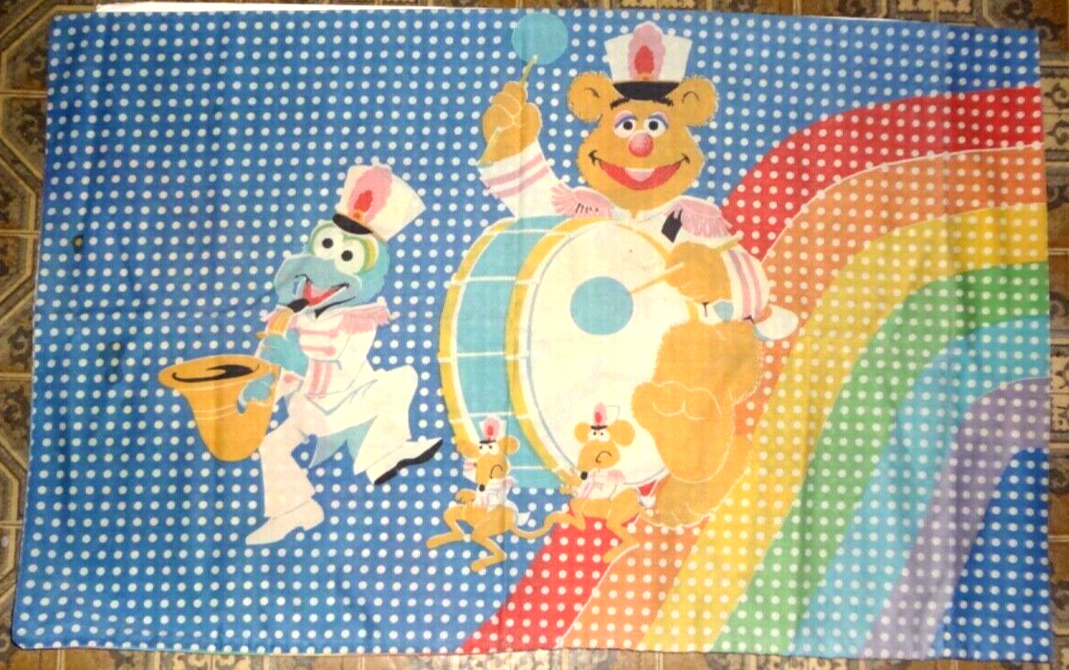 Martex Muppets Pillowcase Kermit Ms Piggy Fozzy Blue 19x27  Vintage