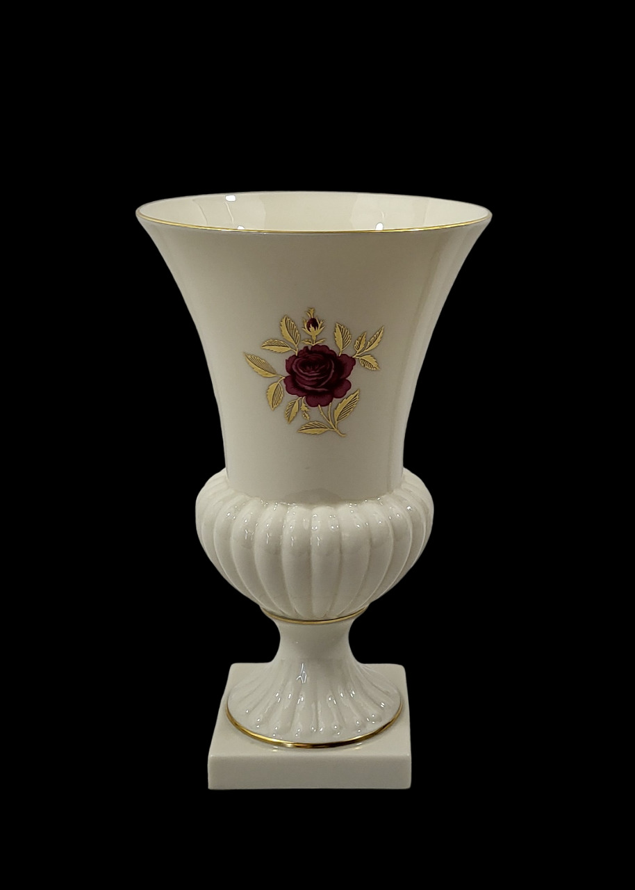 Vintage Lenox Rhodora Pink Rose Pedestal Vase With Gold Trim