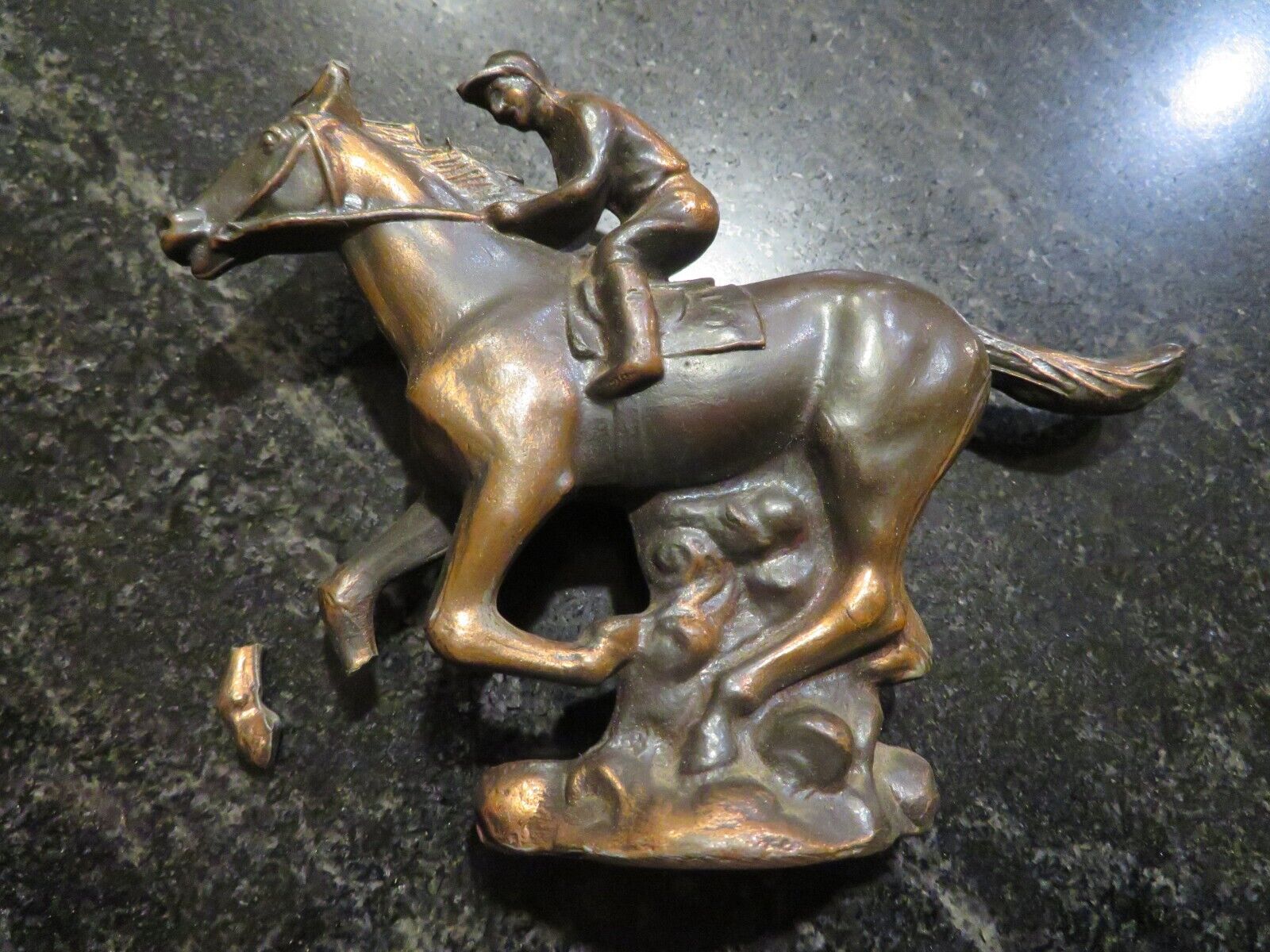 Antique Racehorse Statue Seattle Slew No. 5 - Copper Clad - Damaged -