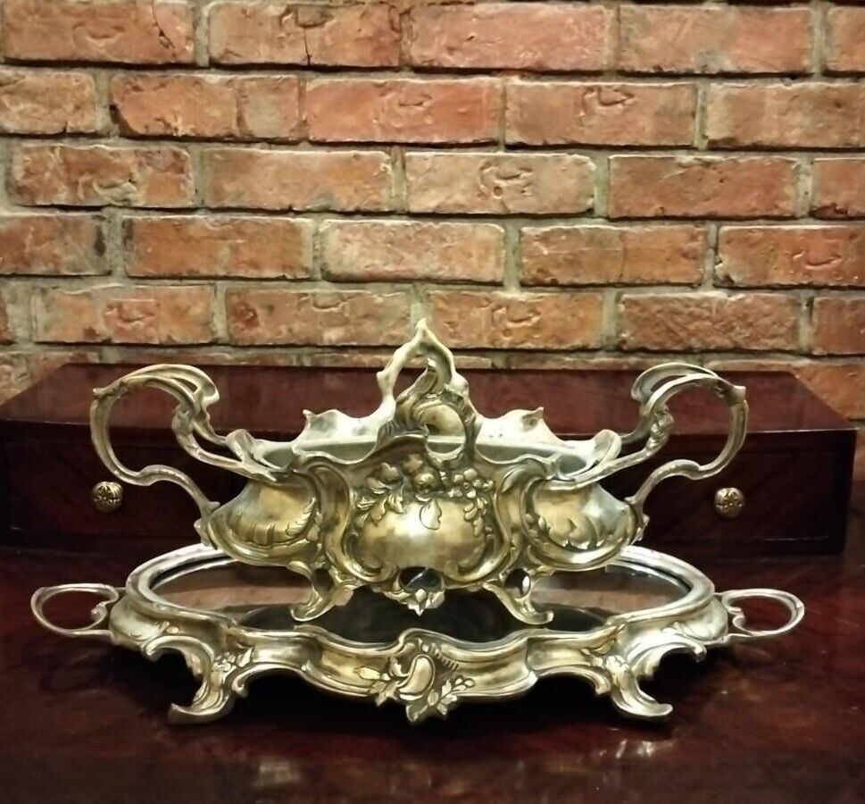 French Vintage Solid Brass Jardiniere with Tray