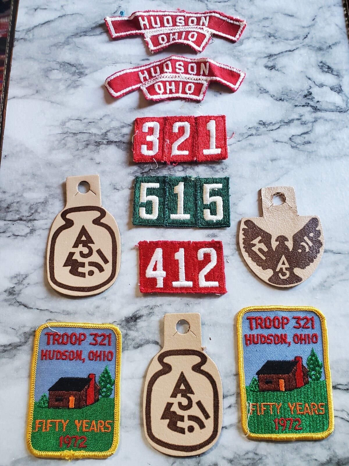 Vintage Boy Scouts Of America Patch Lot (10) Hudson Ohio Troop 321 Button Tags