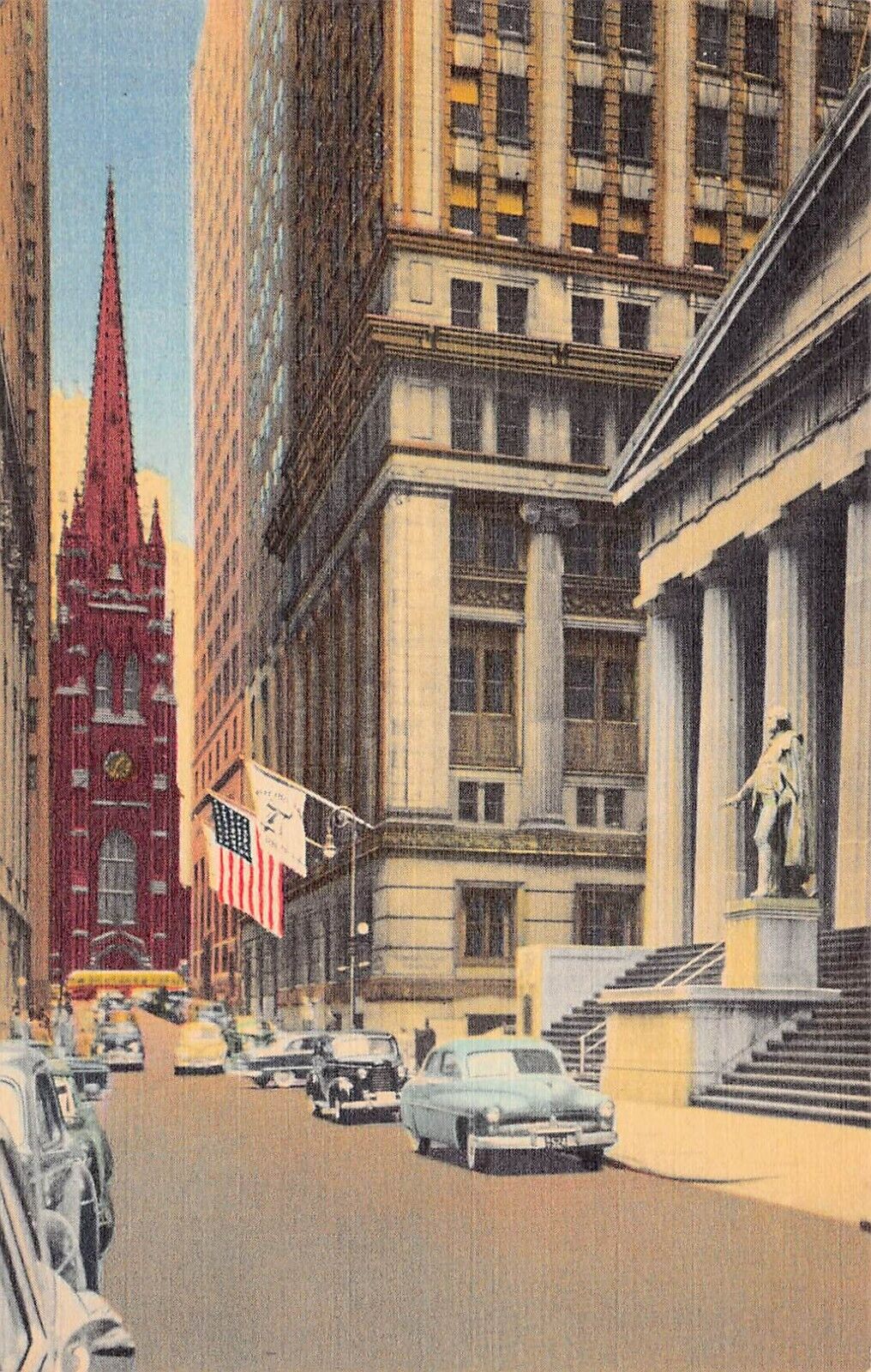 Trinity Church Wall Street NY New York Manhattan Linen Patriotic Vtg Postcard A6