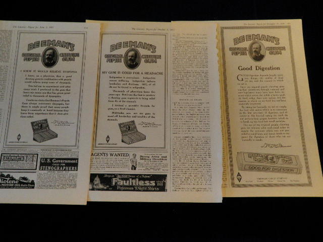 Vintage 1917-1919 Beeman\'s Gum Magazine Print Ad Lot of 3  Qa57