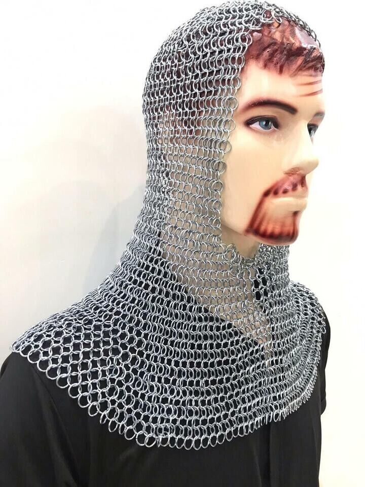 Chainmail Mild Steel Butted Hood White Zinc Finished Armour