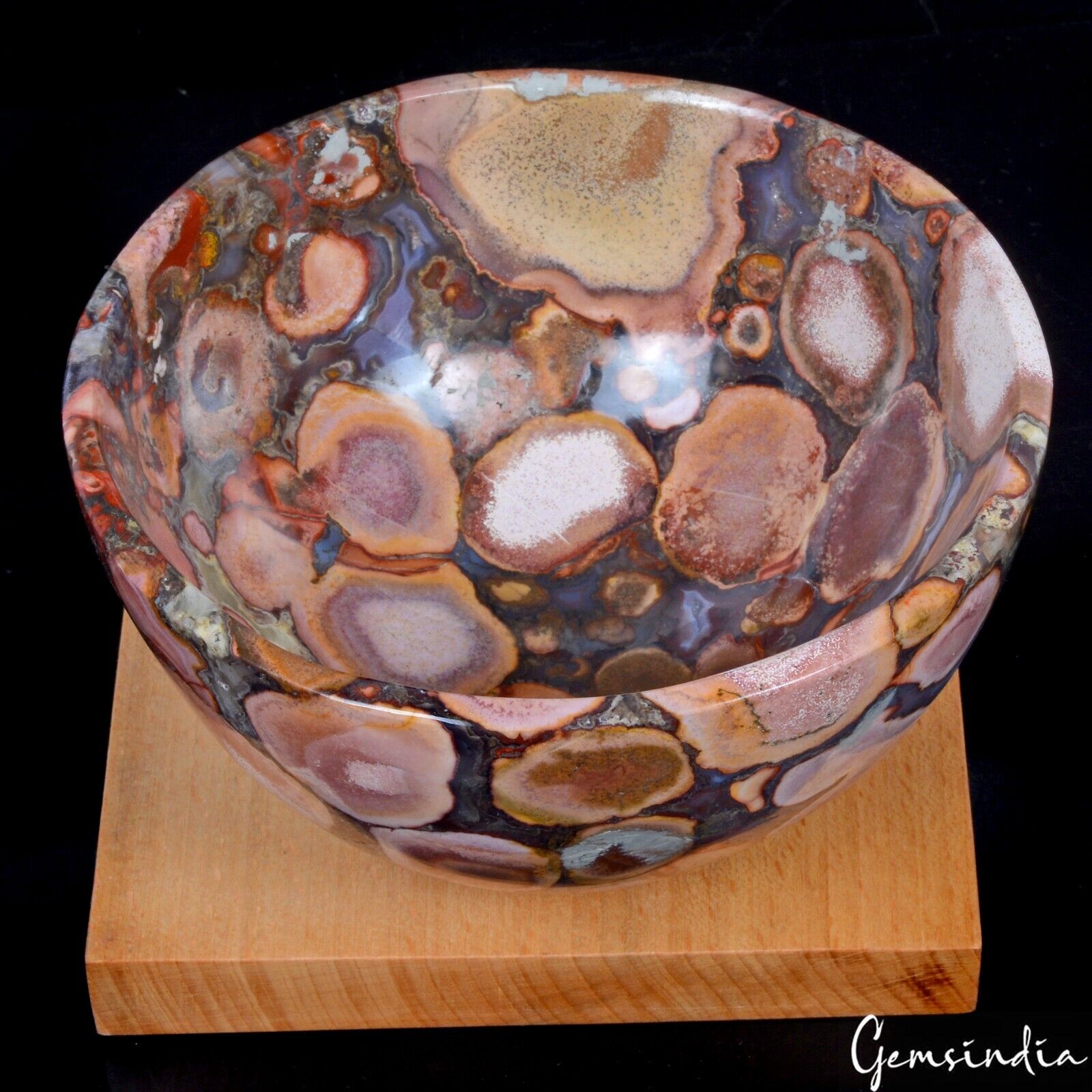 Natural Orbicular Jasper Reiki Bowl Hand Carved Crystal Healing Gemstone~5.6 In