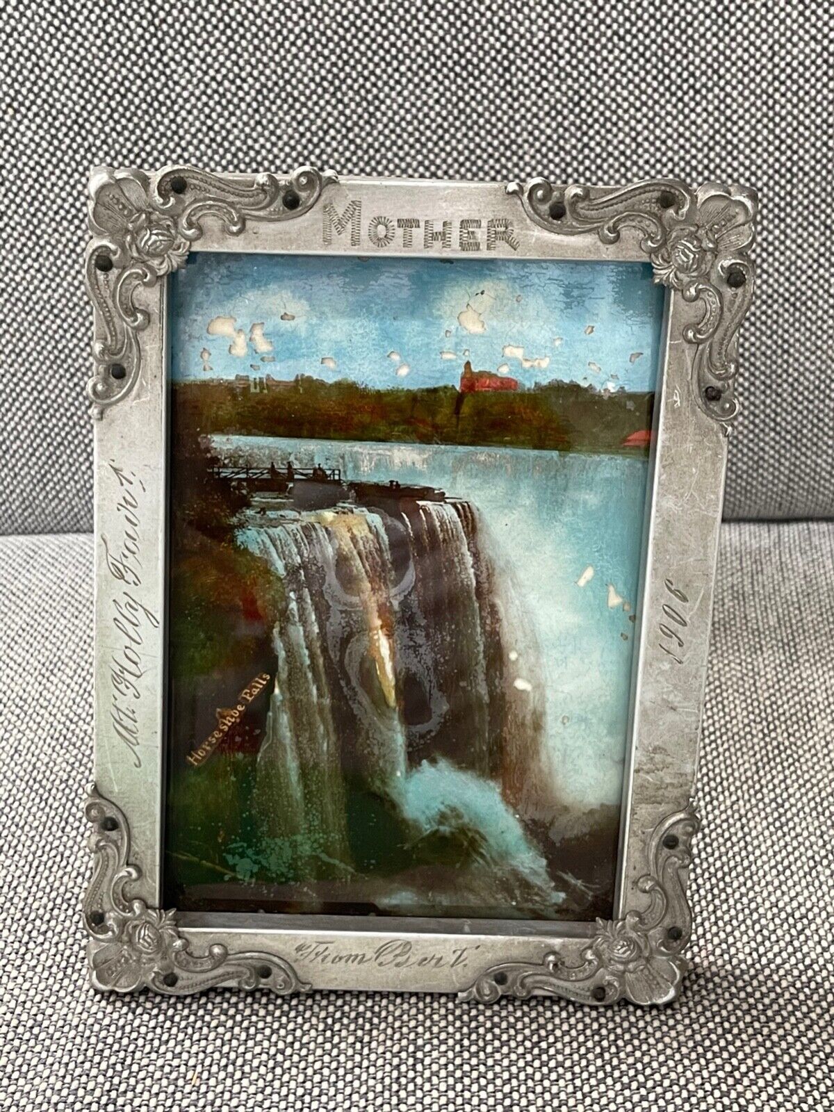 Antique 1906 Mt. Holly Fair Painting on Glass Horseshoe Falls