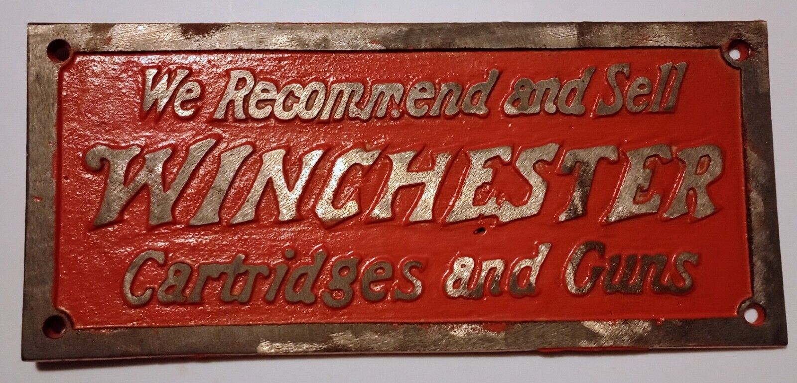 Winchester Cast Iron Plaque Sign Patina Rifle Ammo Gun Collector Vintage