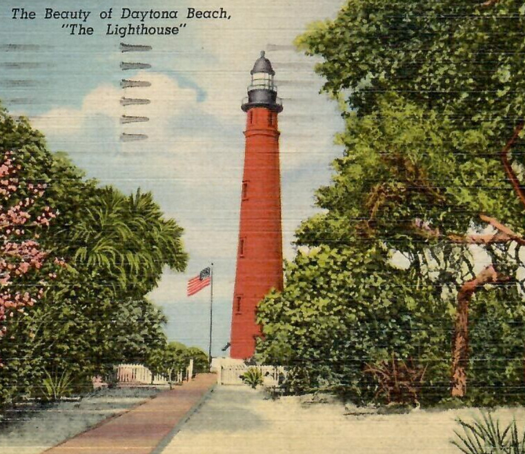 Vintage Linen Postcard The Beauty of Daytona Beach The Lighthouse Florida FL