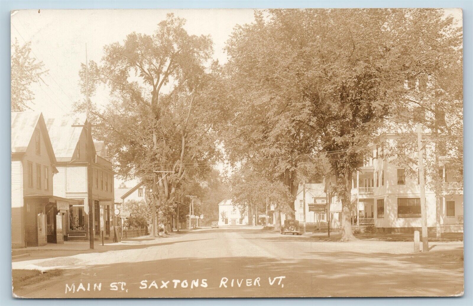 Postcard VT Saxtons River c1930s Main Street SOCONY Pump RPPC Real Photo S17