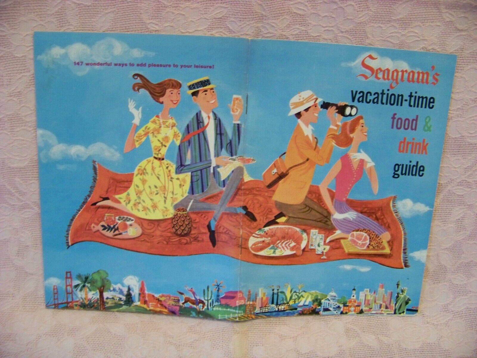Vintage Seagrams Vacation Time Food Drink Guide Cookbook 1960s,Great Color