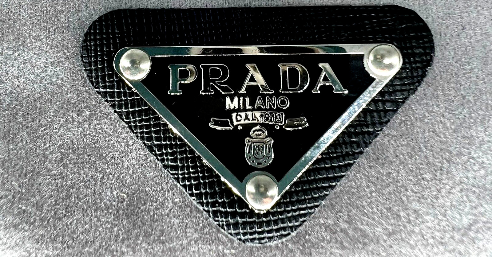 Black 1 Prada Milano Logo little  Button Plate Metal Emblem Triangle Plate