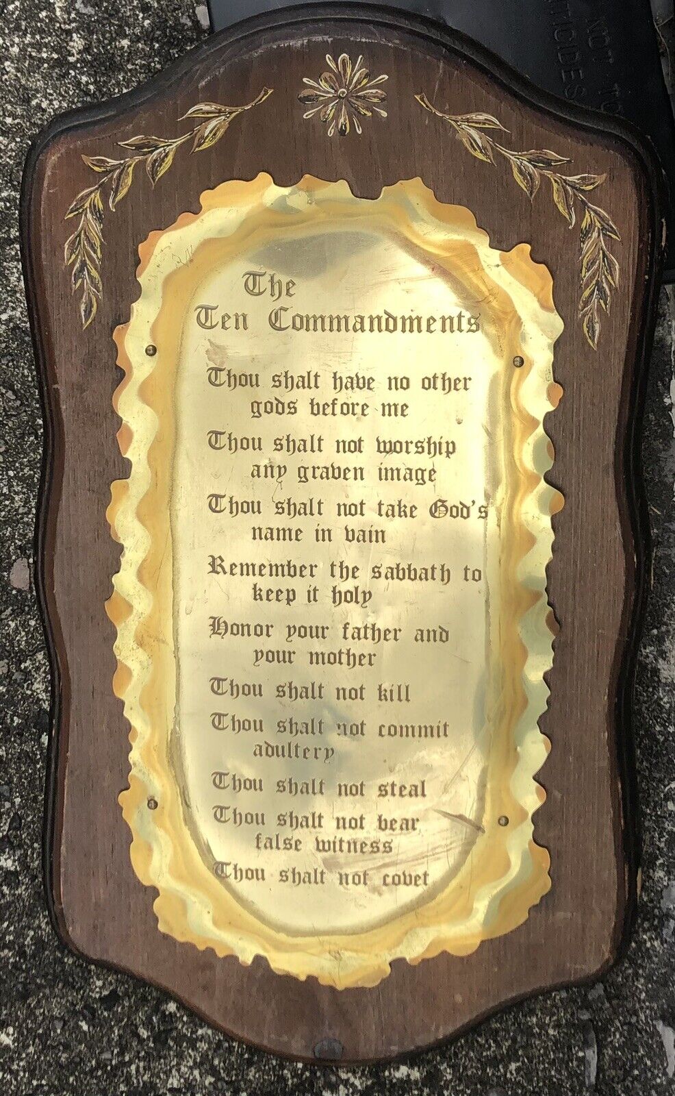Vintage/Antique The Ten Commandments Brass Wood Wall Plaque 10x18-Shows Some Wea