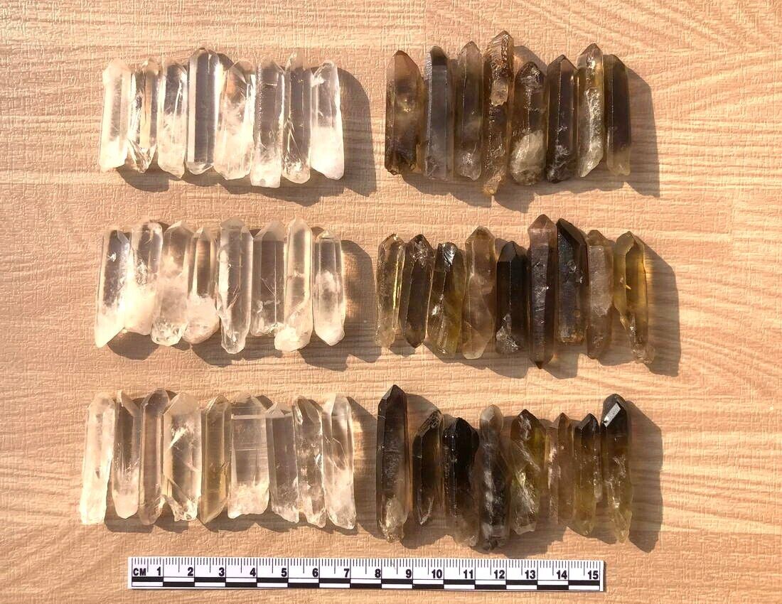 50pcs Clear & Smokey Points Combo Rough Quartz Crystal Terminated Points Wands