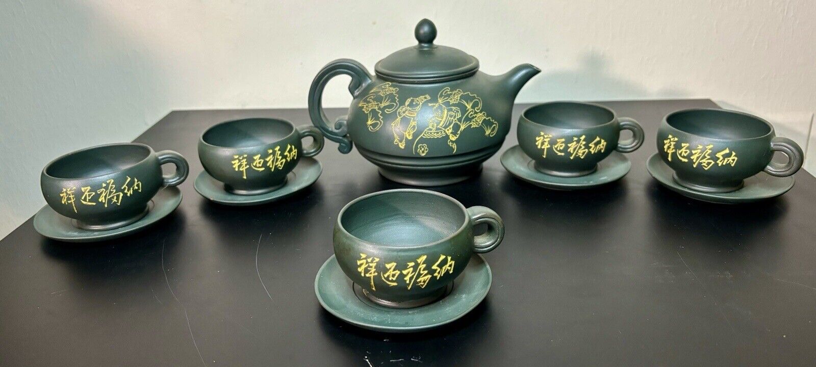 Chinese Traditional Yixing Handmade Green Tea Pot Set 1 Teapot 5 Cup Sets