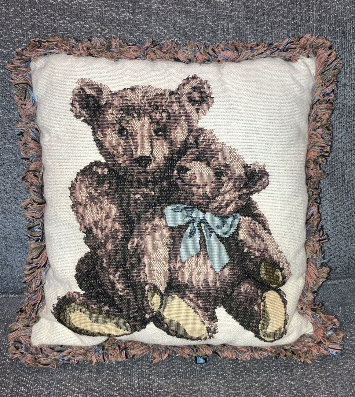 Teddy Bears Baby Bear Tapestry Pillow Pink Blue Fringe Dakotah Rectangle 14 x 16