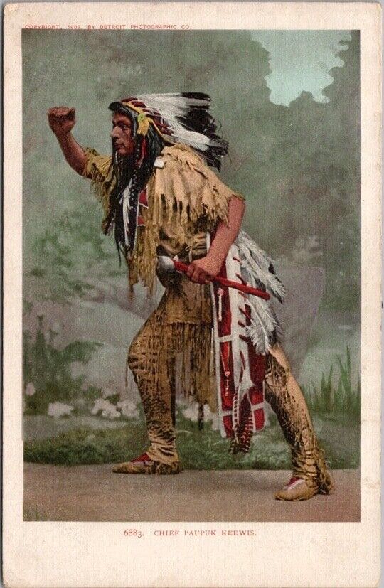 c1900s DETROIT PHOTOGRAPHIC Native Americana Indian Postcard Chief Paupuk Keewis