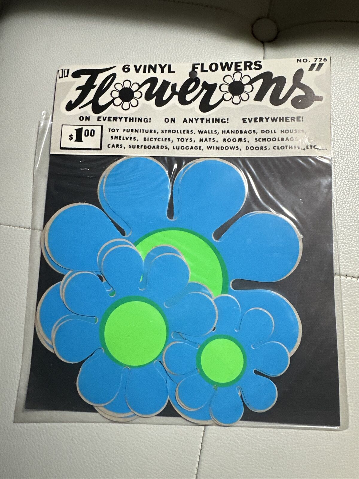 Rare Vintage 80's Or 70’s Stickers Blue Green Flower Vinyl Pack Sheet Vintage