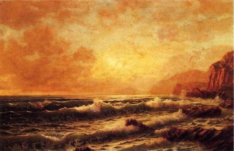 Oil painting Rocky-Coast-at-Sunset-William-Trost-Richards-oil-painting-seascape