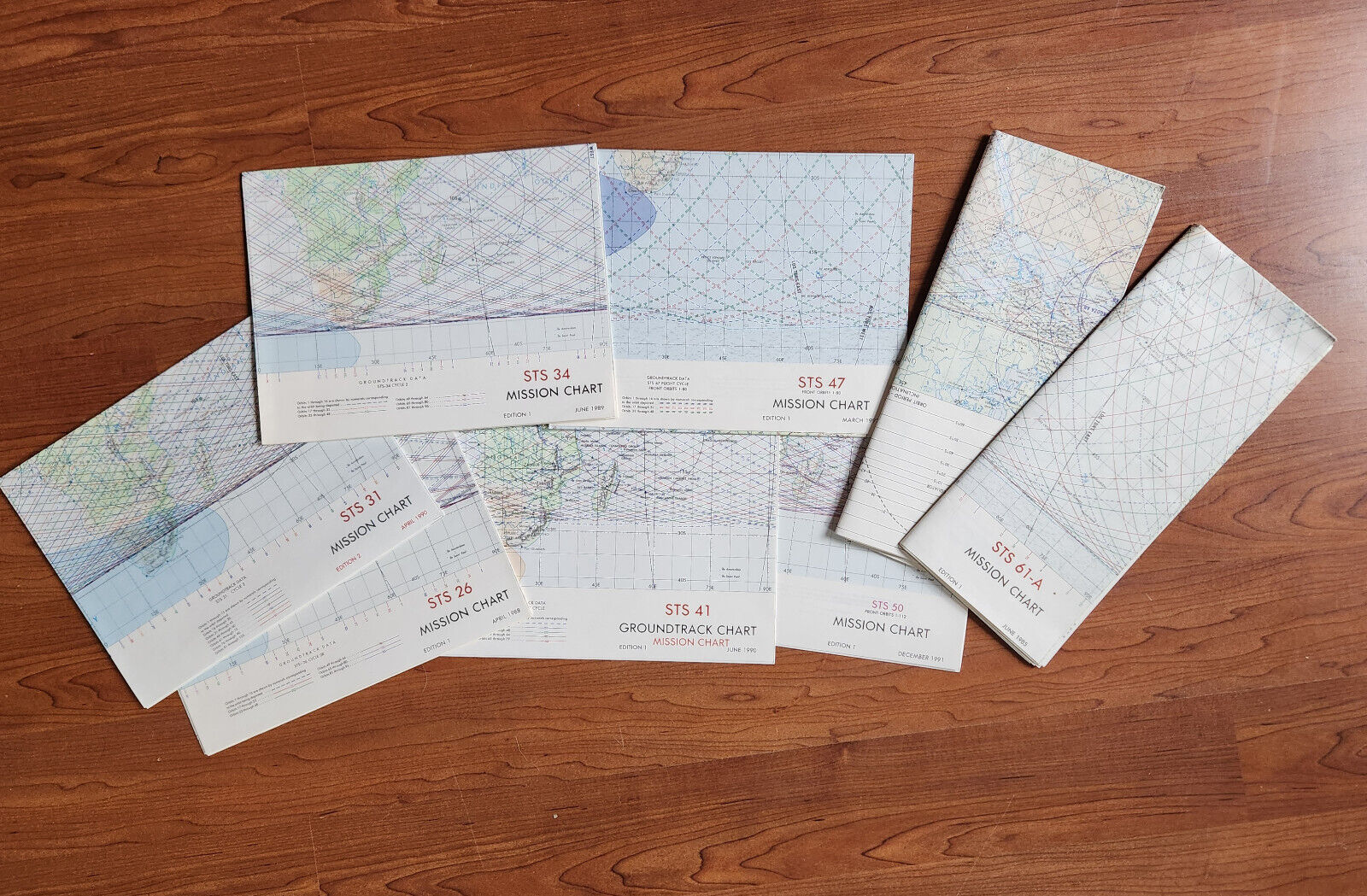 Group of 8 large Shuttle Ground Track Mission Charts