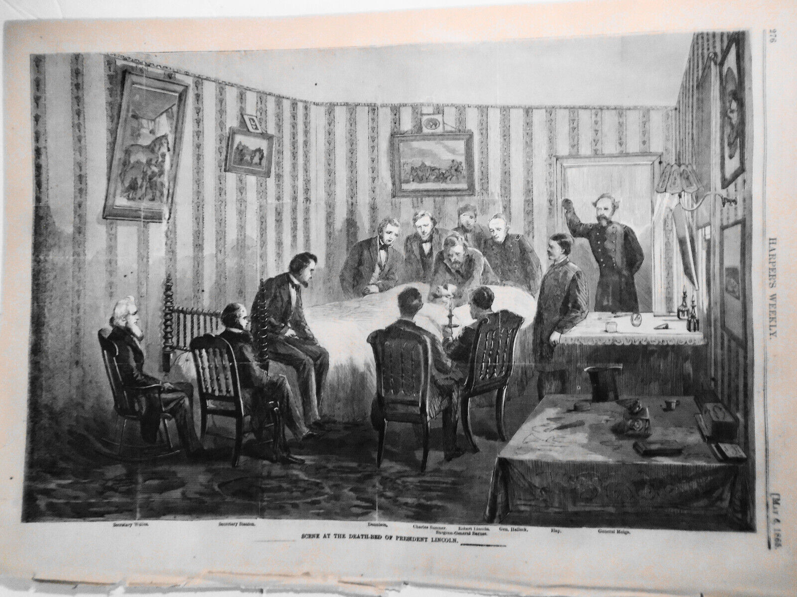 Scene At The Death-Bed of President Lincoln Harper's Weekly May 6, 1865 Original