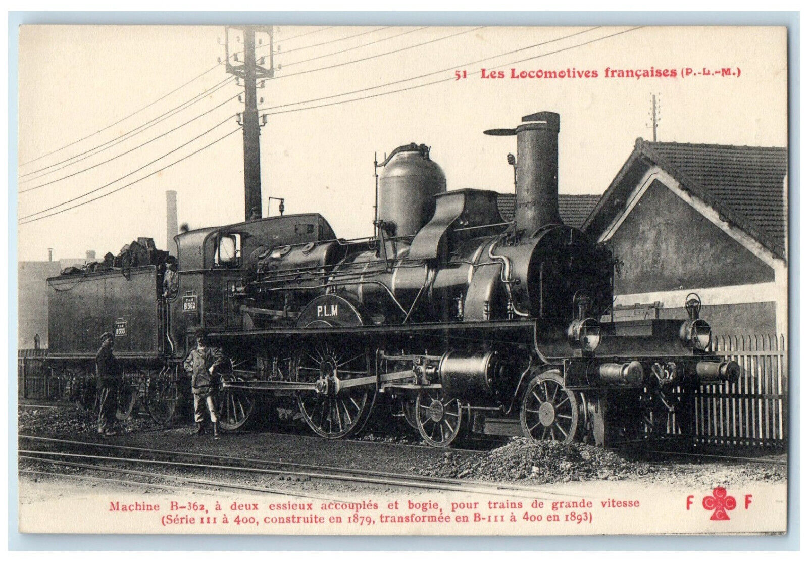 c1910 Machine B-362 with Two Accessories French Locomotive Paris Postcard