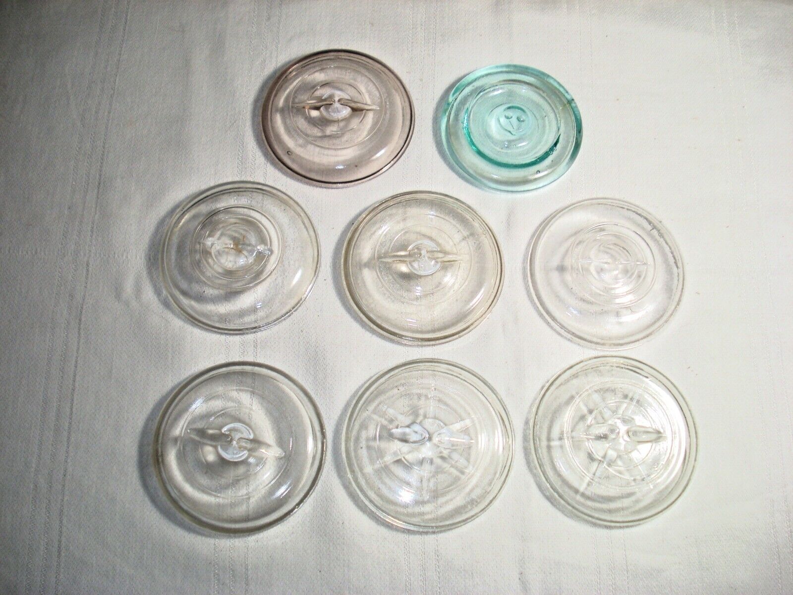 Lot of 8 Vintage Glass Jar Lids for Wire Bail Canning Mason Jars