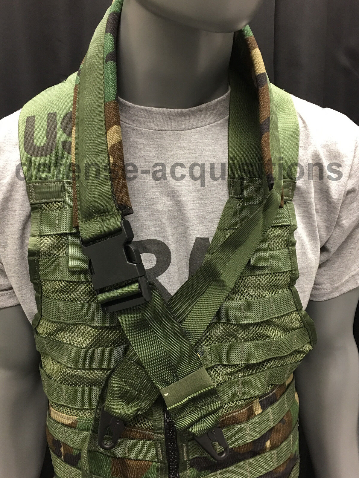 Military Padded Sling Shoulder Strap Woodland Camo HK Clips Blk ITW Buckle USA
