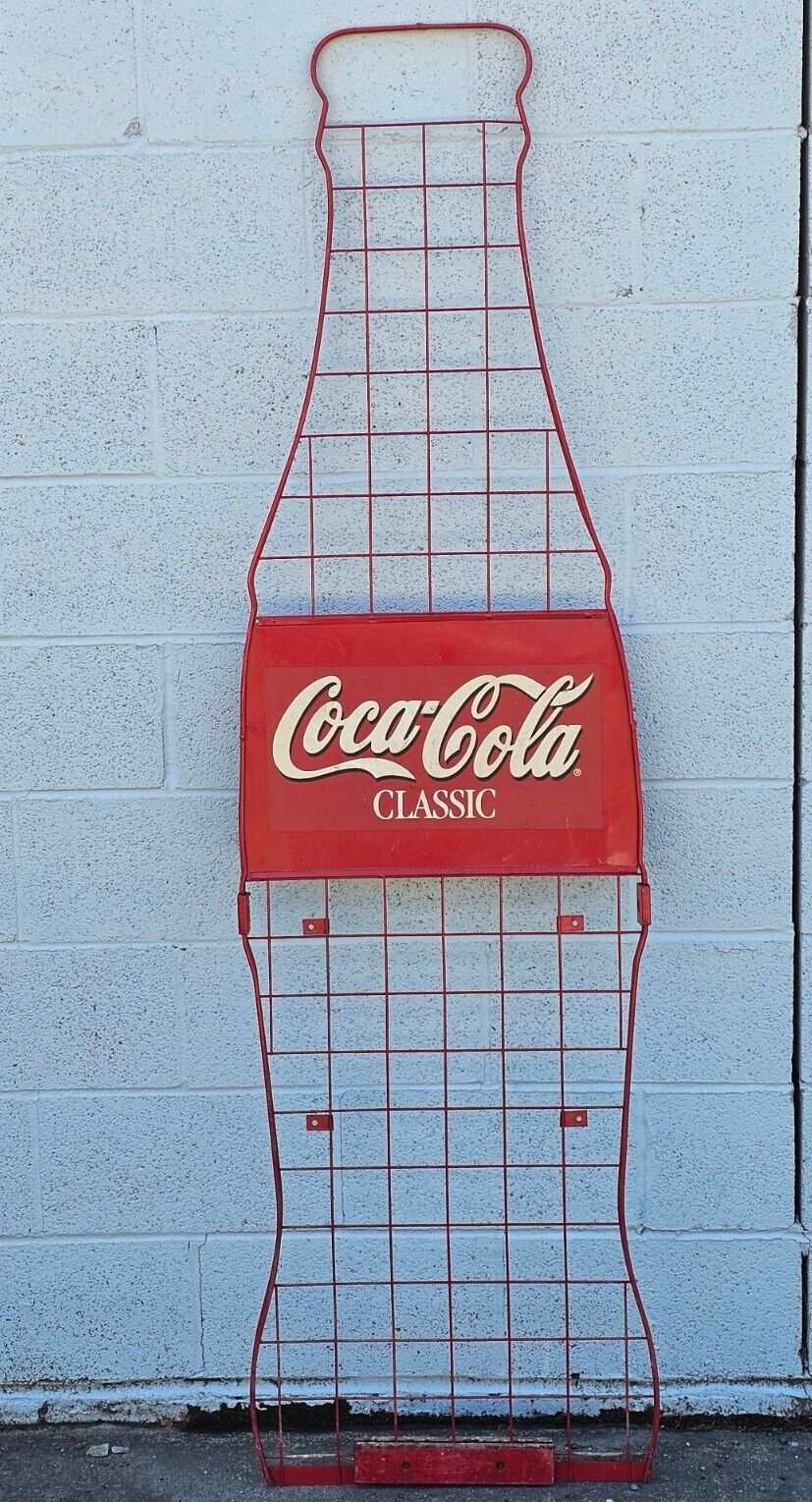 Vtg Coca-Cola Classic Wire Display Stand Rack Bottle Shaped 6\' X 20\