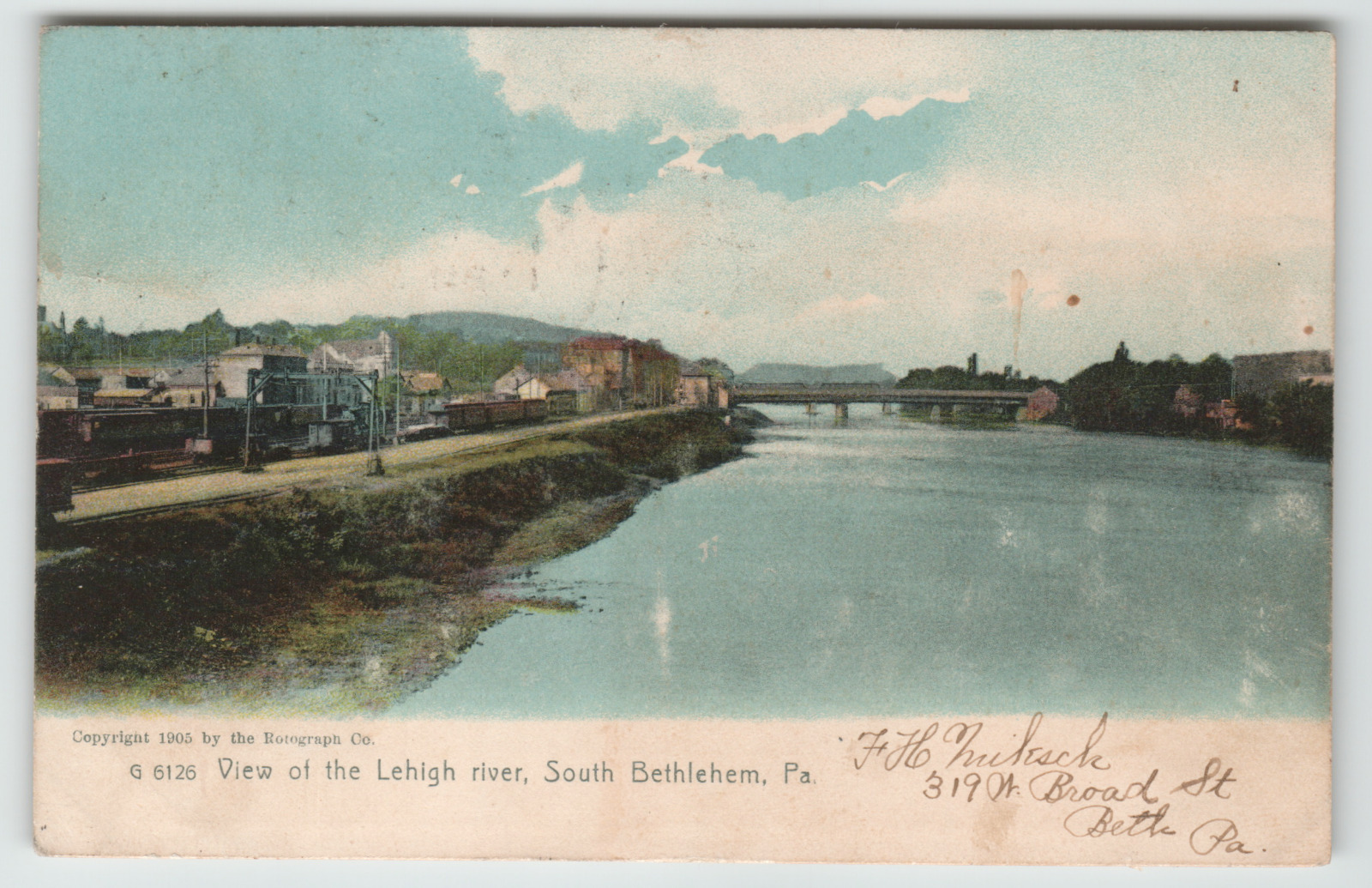 Postcard 1906 View of Lehigh River in South Bethlehem, PA.