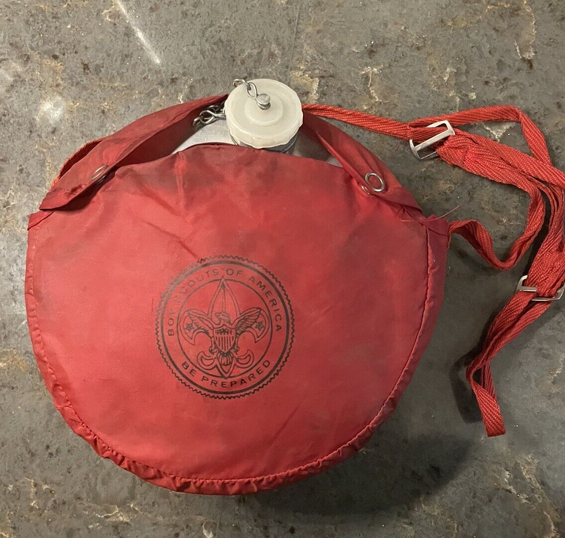 Vintage Boy Scouts Of America Canteen Two Quart Aluminum Red Nylon Case