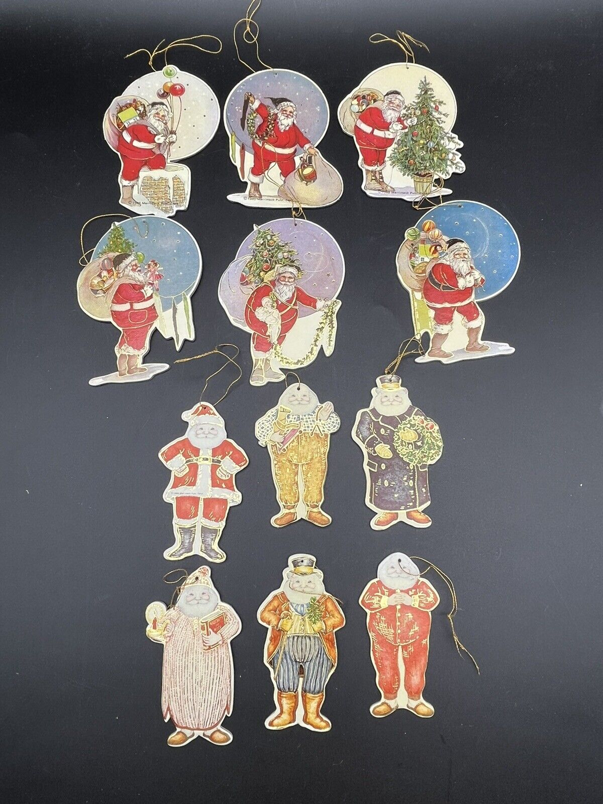 12 Vintage 1985 Merrimack Publishing Santa Die Cut Ornaments Christmas Old World