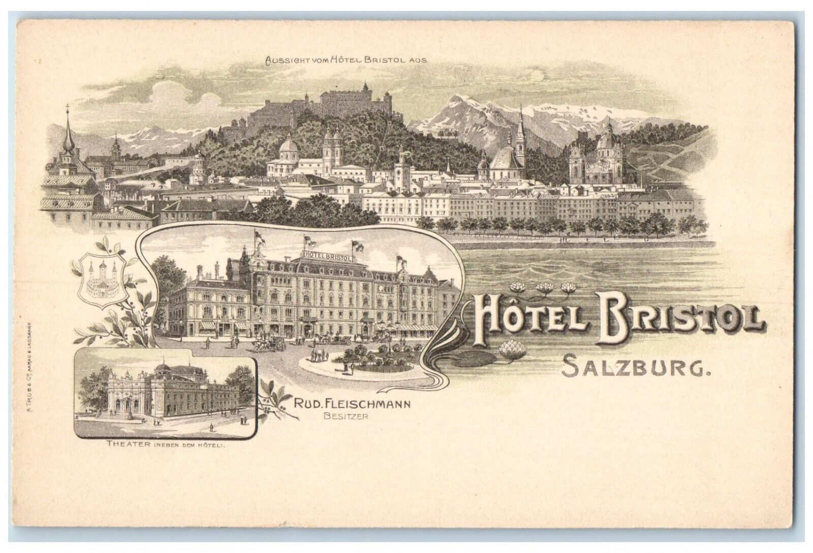 c1905 Hotel Bristol Salzburg Austria Multiview Antique Unposted Postcard
