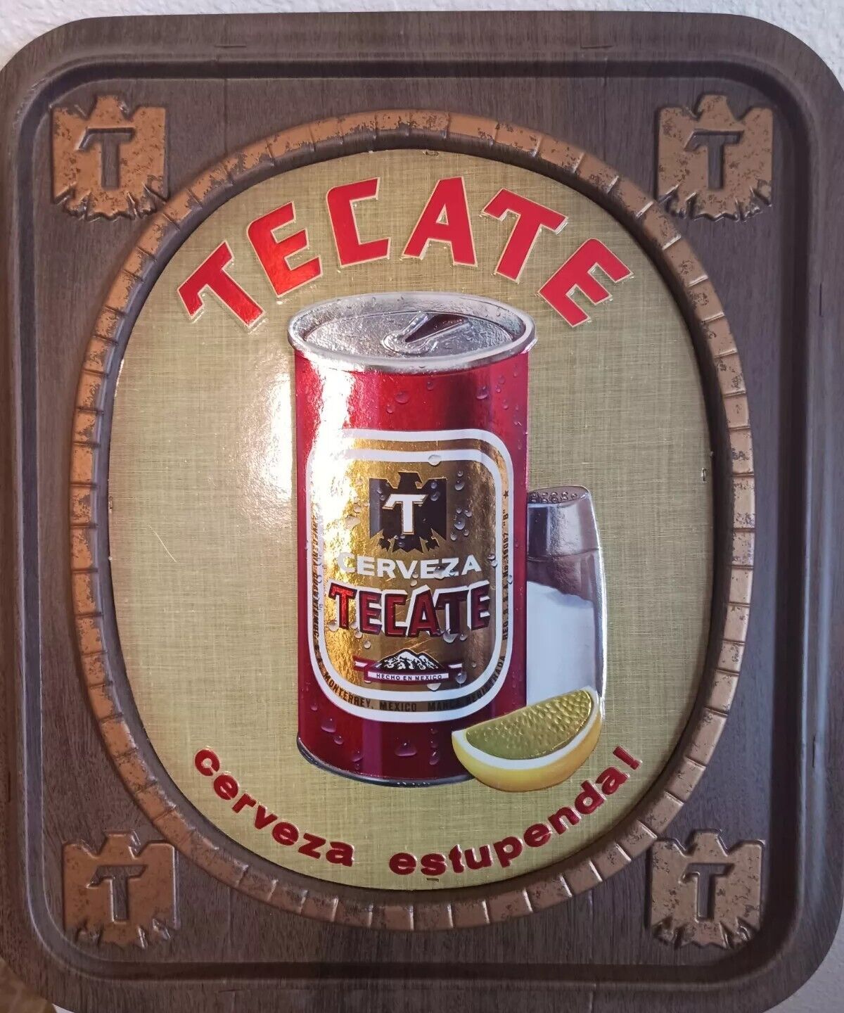 Tecate Beer Advertising Sign Vintage Tin Embossed Man Cave Garage Decor