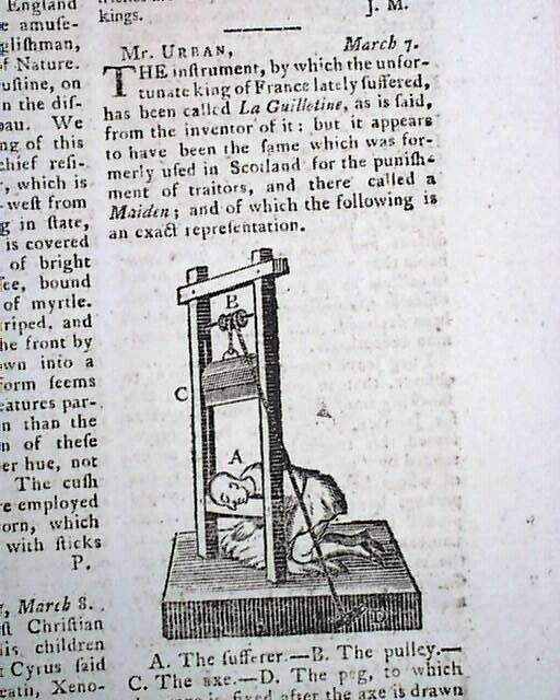 KING LOUIS XVI of France Conspiracy Guillotine Execution Print 1793 old Magazine