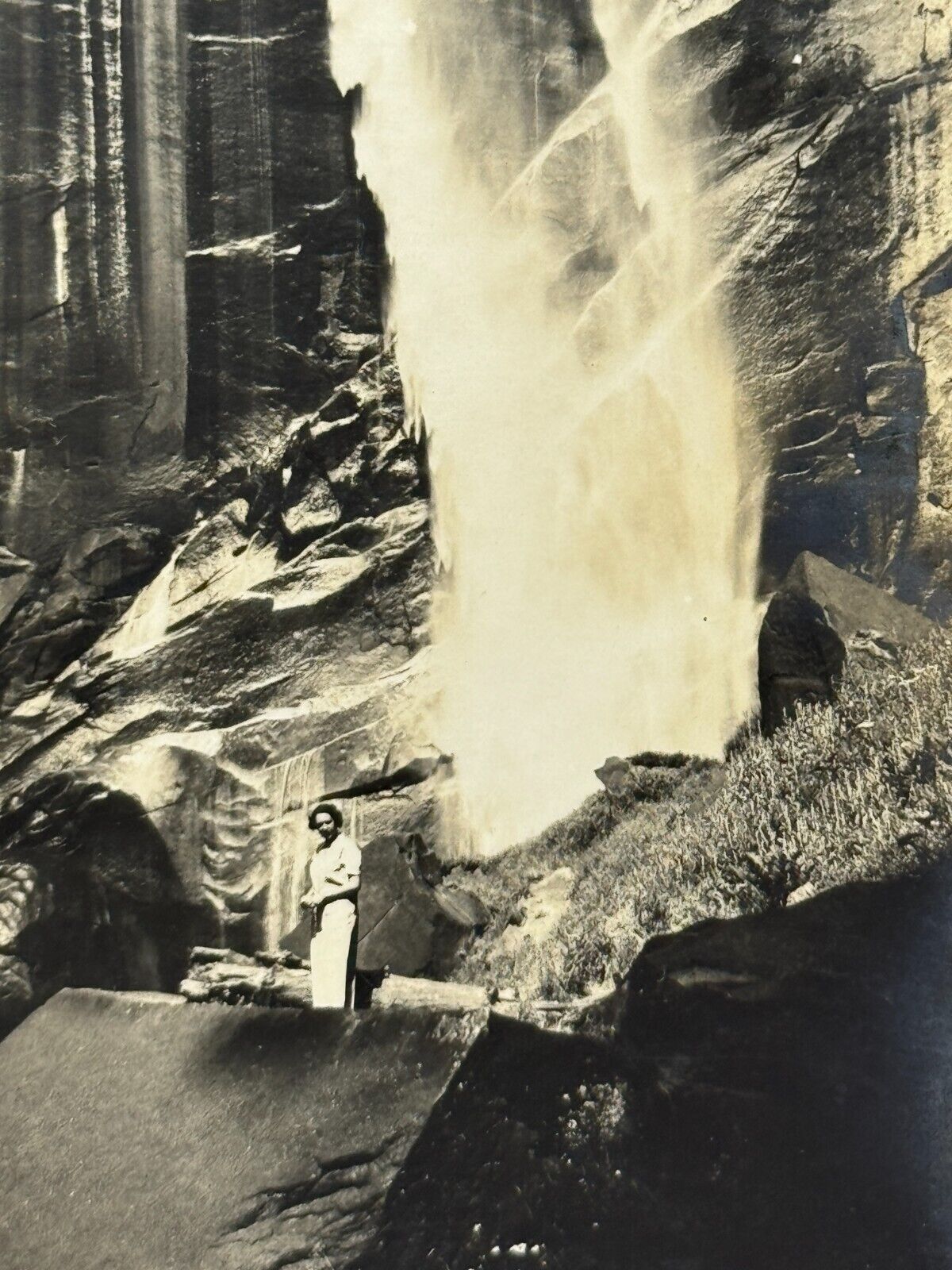 2M Photograph Woman Posing At Bottom Of Tall Waterfall 1940\'s Artistic Yosemite 