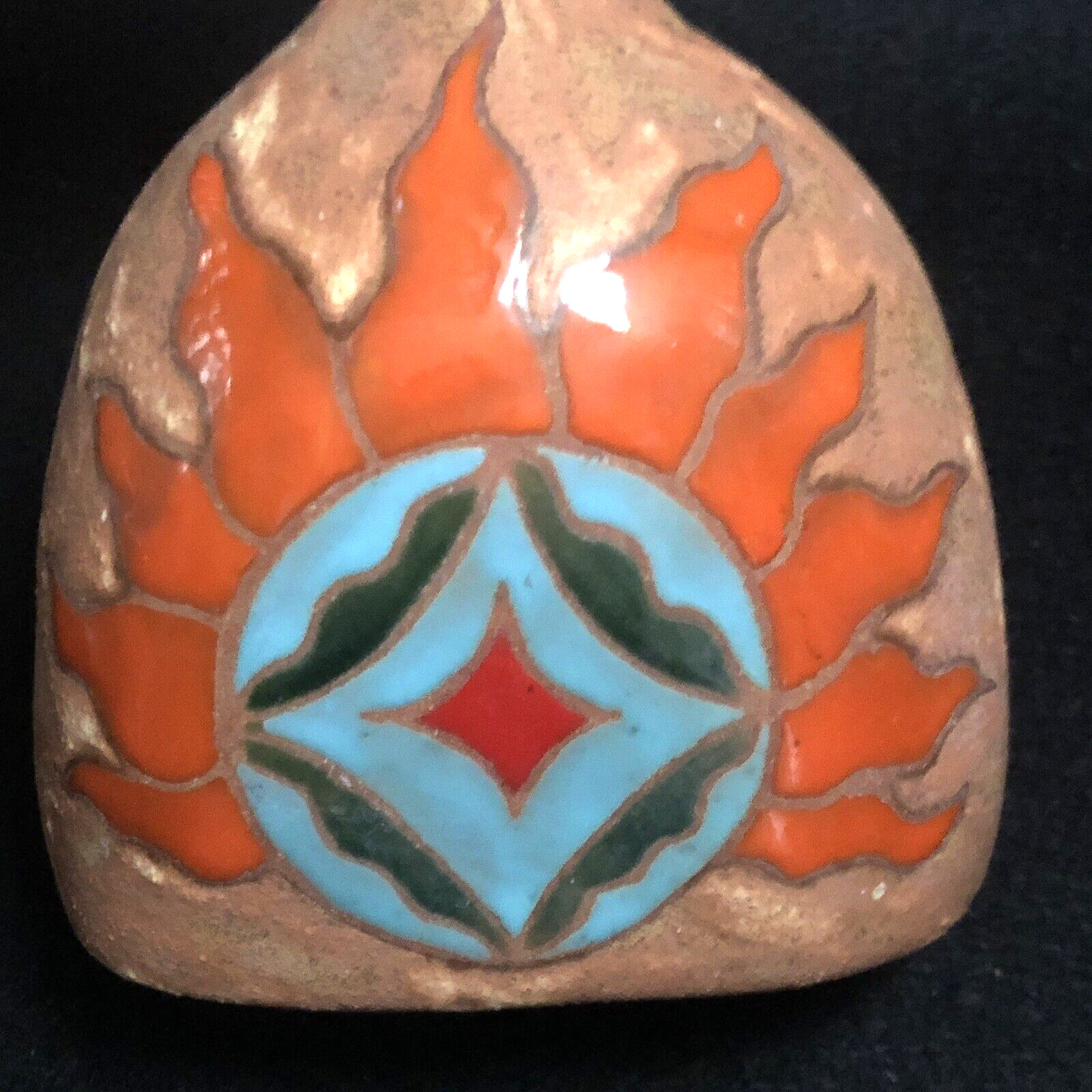 Vintage Handmade Glazed Vase Mexican Pottery Sun Symbol Rustic Boho 6.5\