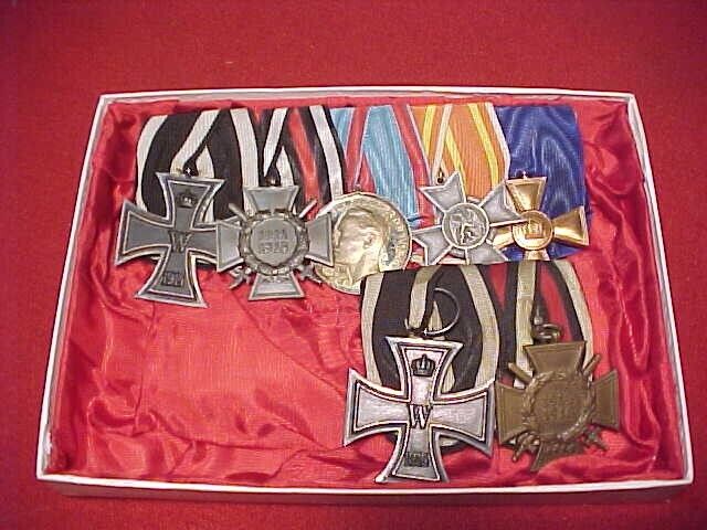 TWO WWI GERMAN MEDAL BARS ~ ALL FULL SIZE IN ORIGINAL PERIOD BOX ~ ESTATE ITEMS