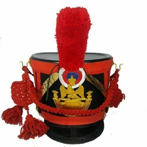 France Napoleon Shako Helmet with Red Long pompom & Red Cordon+ Red V look....