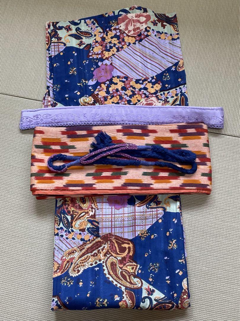 Japanese 4-Piece Yukata Kimono Set Large Pattern Hand Washable