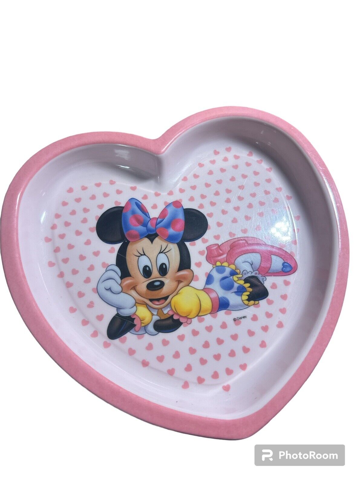 Vintage Disney Minnie Mouse Pink Heart Plate