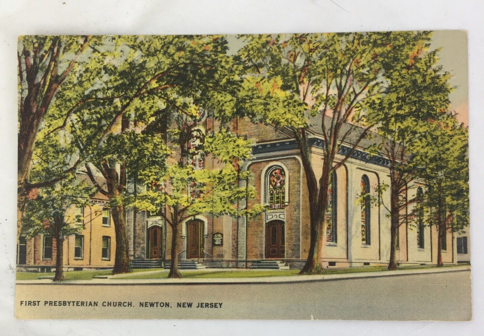 Vintage Postcard First Presbyterian Church Newton NJ linen Colourpicture